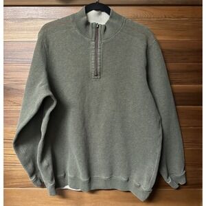 Tommy Bahama Men Sweatshirt Large Green Reversible Blue Logo Embroidered 1/4 Zip